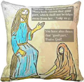 Jesus and Martha's sister Mary at his feet